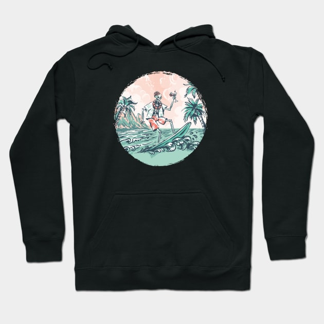 Aloha Skeleton Surfing - Surfboard Wave Vintage Graphic Hoodie by Graphic Duster